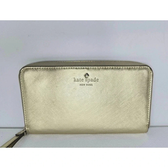Kate Spade New York Talk Is Chic WALLET Gold Saffiano Wristlet Wallet - Picture 2 of 11